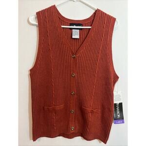 Womens L Academia Sweater Vest Burnt Orange Cable Knit Dragon Scale Buttons!